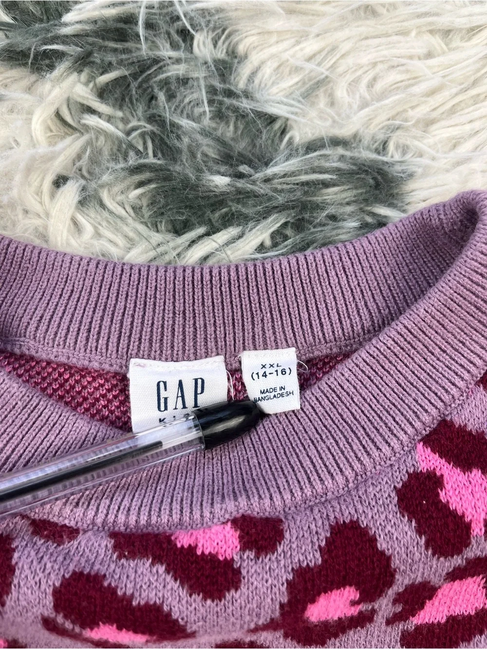 Gap Kids Girl Purple Pink Relaxed Intarsia Sweatshirt Size XXL 14-16